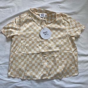 NWT Princess Polly Beige Checkered Satin PJ Set
